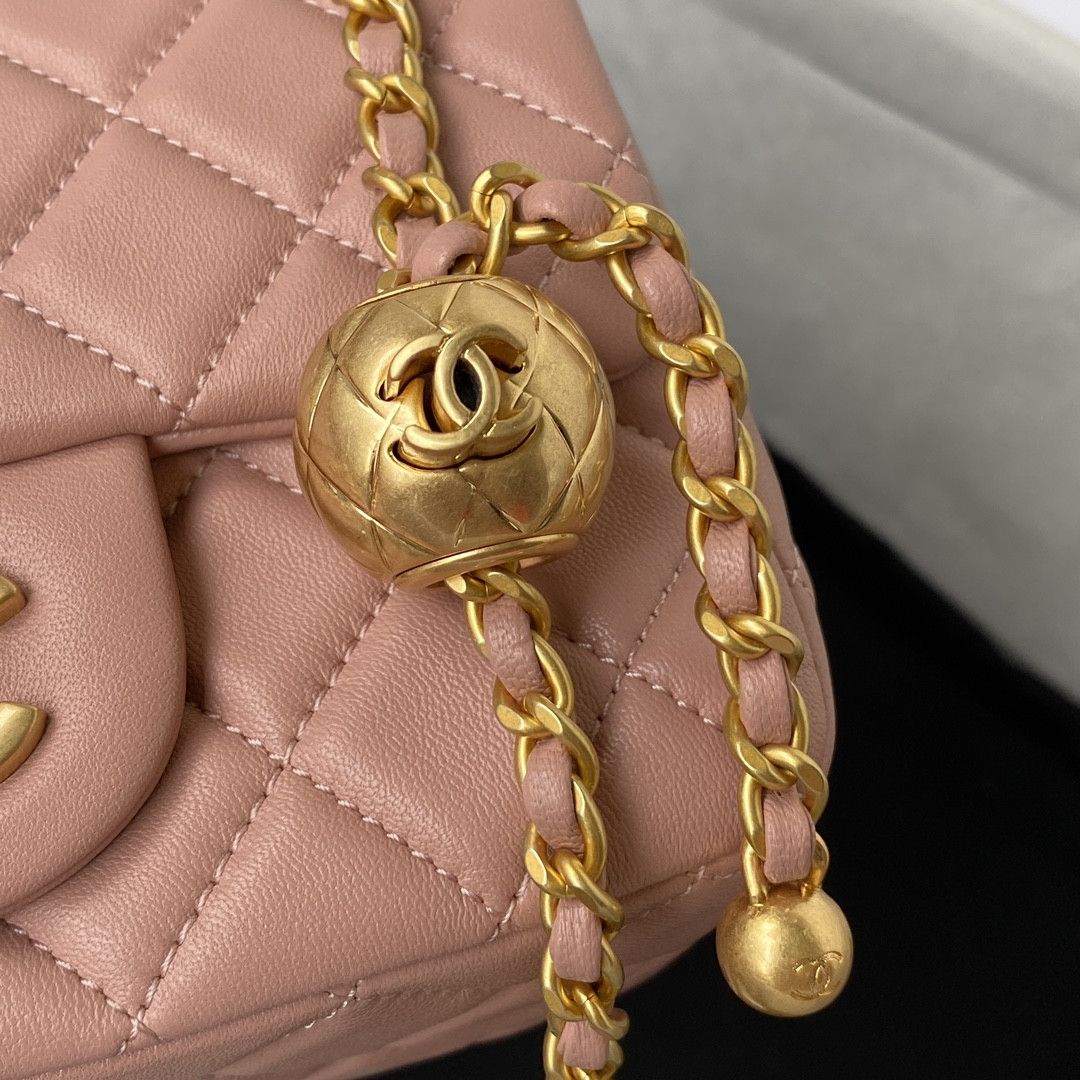 CHANEL MINI FLAP BAG SHINY CALFSKIN Gold-Tone METAL PINK 5.3 × 6.6 × 3.1 in - Image 5