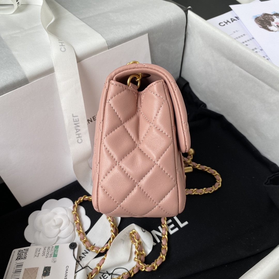 CHANEL MINI FLAP BAG SHINY CALFSKIN Gold-Tone METAL PINK 5.3 × 6.6 × 3.1 in - Image 6