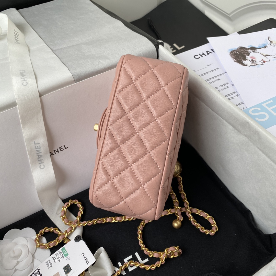 CHANEL MINI FLAP BAG SHINY CALFSKIN Gold-Tone METAL PINK 5.3 × 6.6 × 3.1 in - Image 7