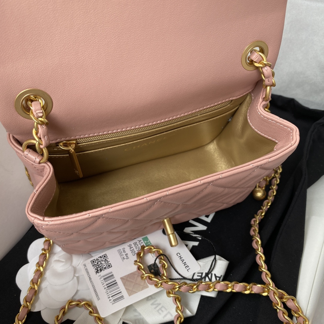 CHANEL MINI FLAP BAG SHINY CALFSKIN Gold-Tone METAL PINK 5.3 × 6.6 × 3.1 in - Image 8