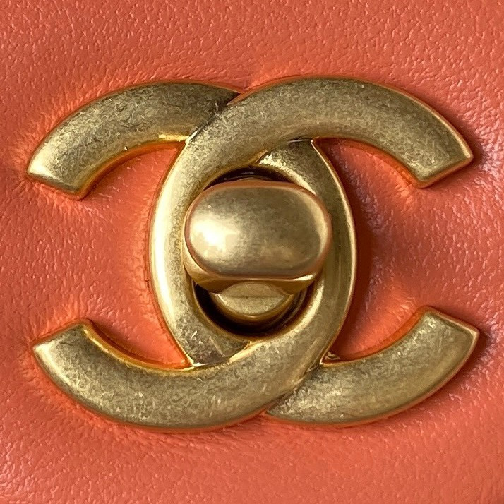 CHANEL MINI FLAP BAG SHINY CALFSKIN Gold-Tone METAL ORANGE 5.3 × 6.6 × 3.1 in - Image 4