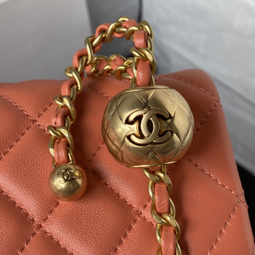 CHANEL MINI FLAP BAG SHINY CALFSKIN Gold-Tone METAL ORANGE 5.3 × 6.6 × 3.1 in - Image 5