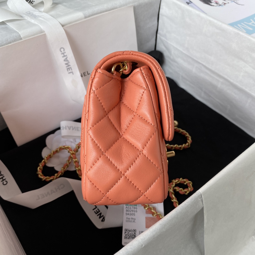 CHANEL MINI FLAP BAG SHINY CALFSKIN Gold-Tone METAL ORANGE 5.3 × 6.6 × 3.1 in - Image 6