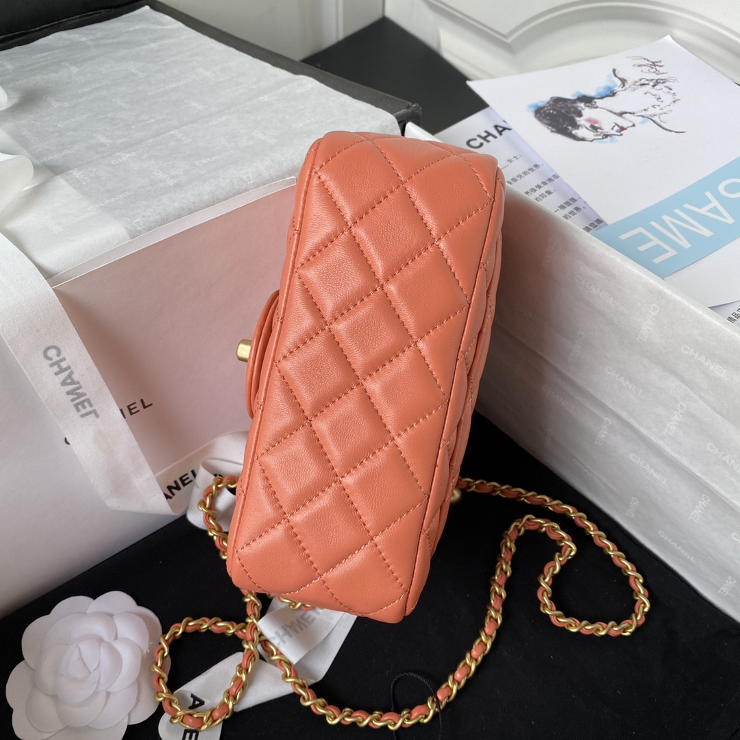 CHANEL MINI FLAP BAG SHINY CALFSKIN Gold-Tone METAL ORANGE 5.3 × 6.6 × 3.1 in - Image 7