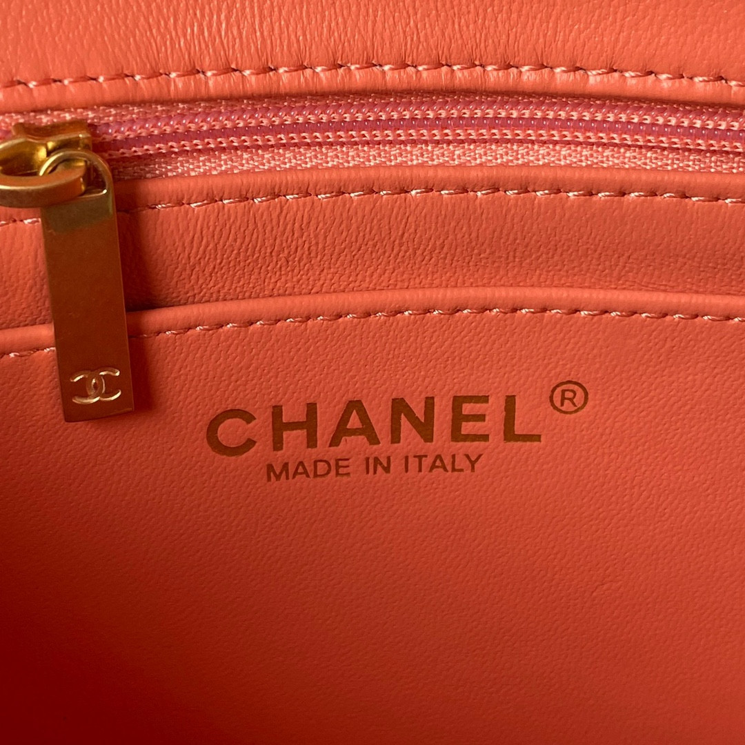 CHANEL MINI FLAP BAG SHINY CALFSKIN Gold-Tone METAL ORANGE 5.3 × 6.6 × 3.1 in - Image 9
