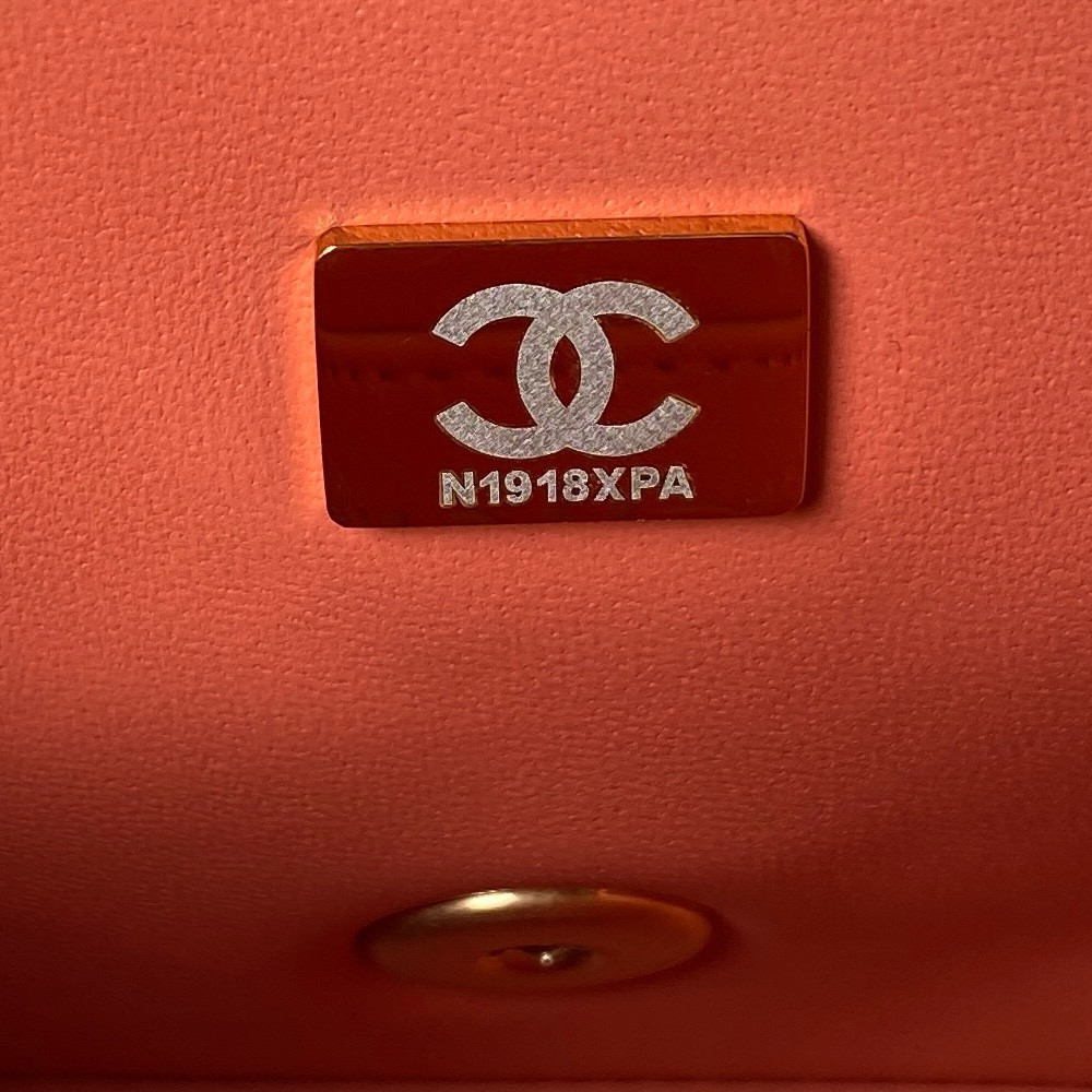 CHANEL MINI FLAP BAG SHINY CALFSKIN Gold-Tone METAL ORANGE 5.3 × 6.6 × 3.1 in - Image 10