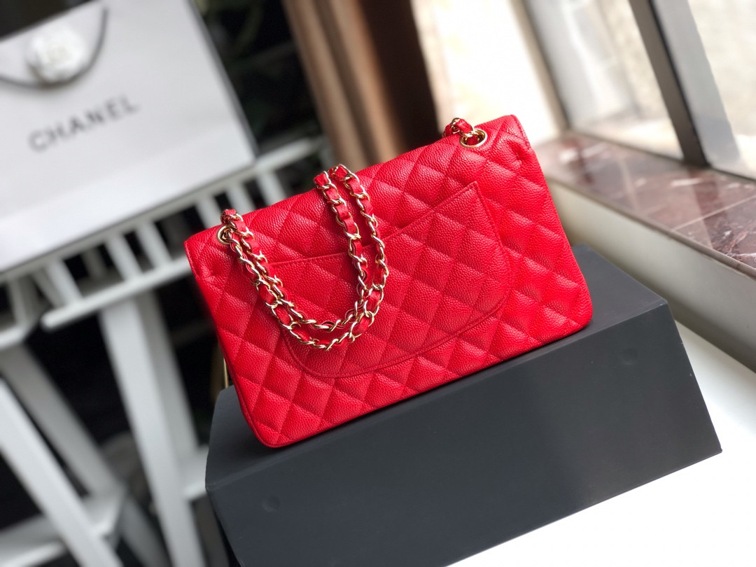 CHANEL CLASSIC HANDBAG GRAINED CALFSKIN gold-TONE METAL SHINY red 6 × 9.9 × 2.5 in - Image 3