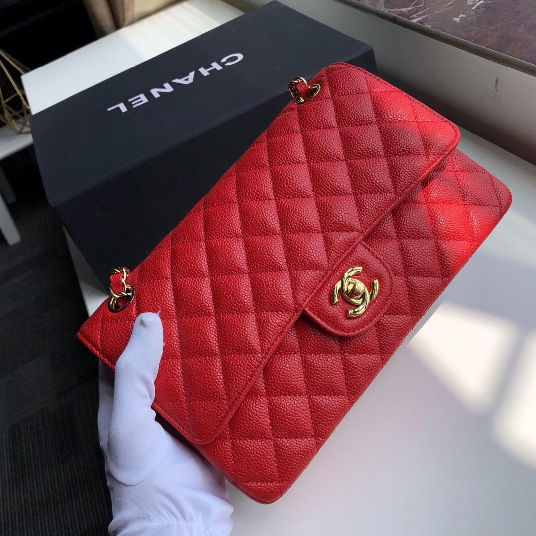 CHANEL CLASSIC HANDBAG GRAINED CALFSKIN gold-TONE METAL SHINY red 6 × 9.9 × 2.5 in - Image 5