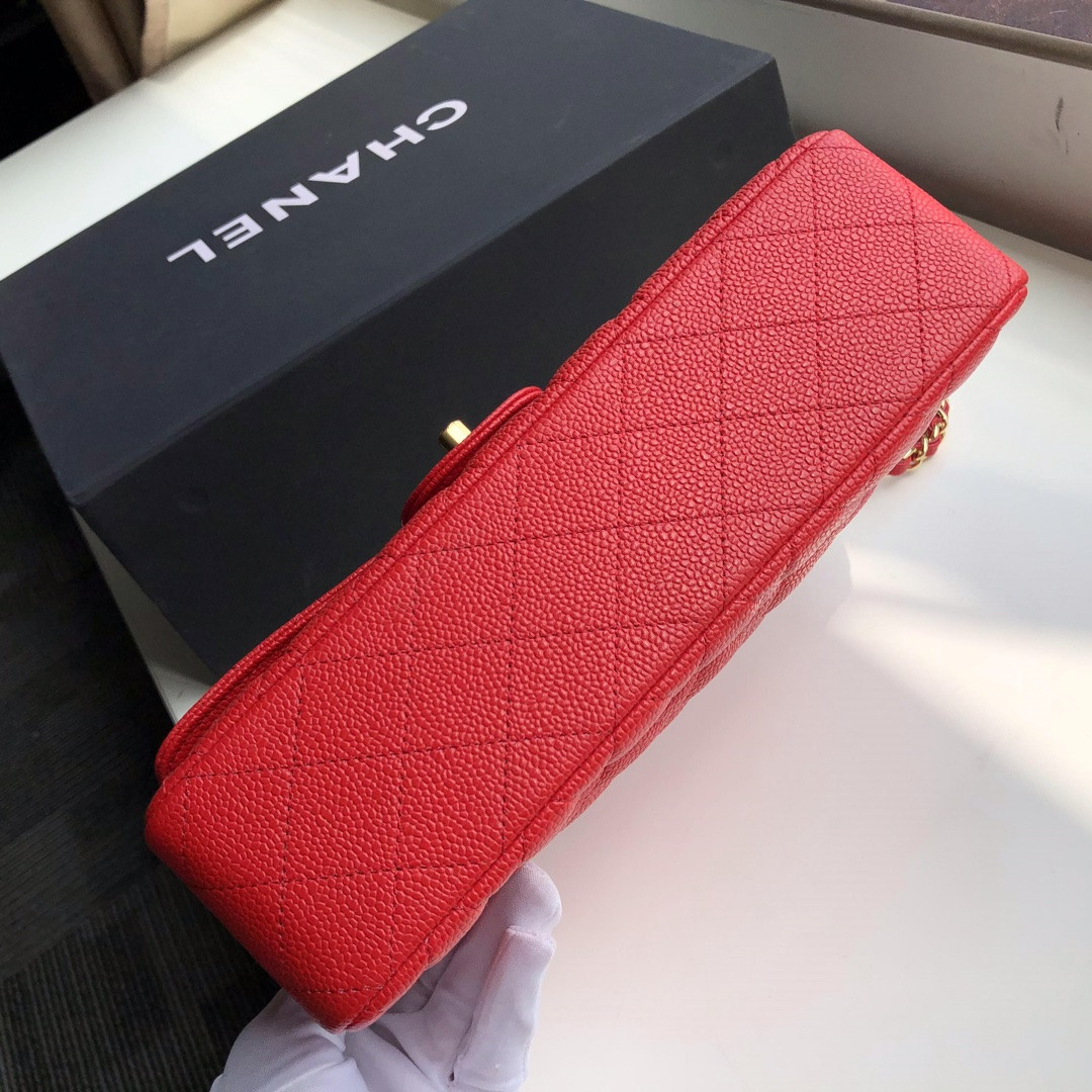 CHANEL CLASSIC HANDBAG GRAINED CALFSKIN gold-TONE METAL SHINY red 6 × 9.9 × 2.5 in - Image 7