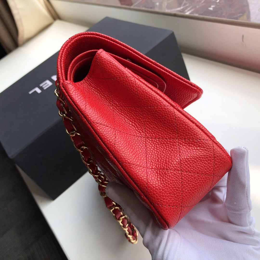 CHANEL CLASSIC HANDBAG GRAINED CALFSKIN gold-TONE METAL SHINY red 6 × 9.9 × 2.5 in - Image 8