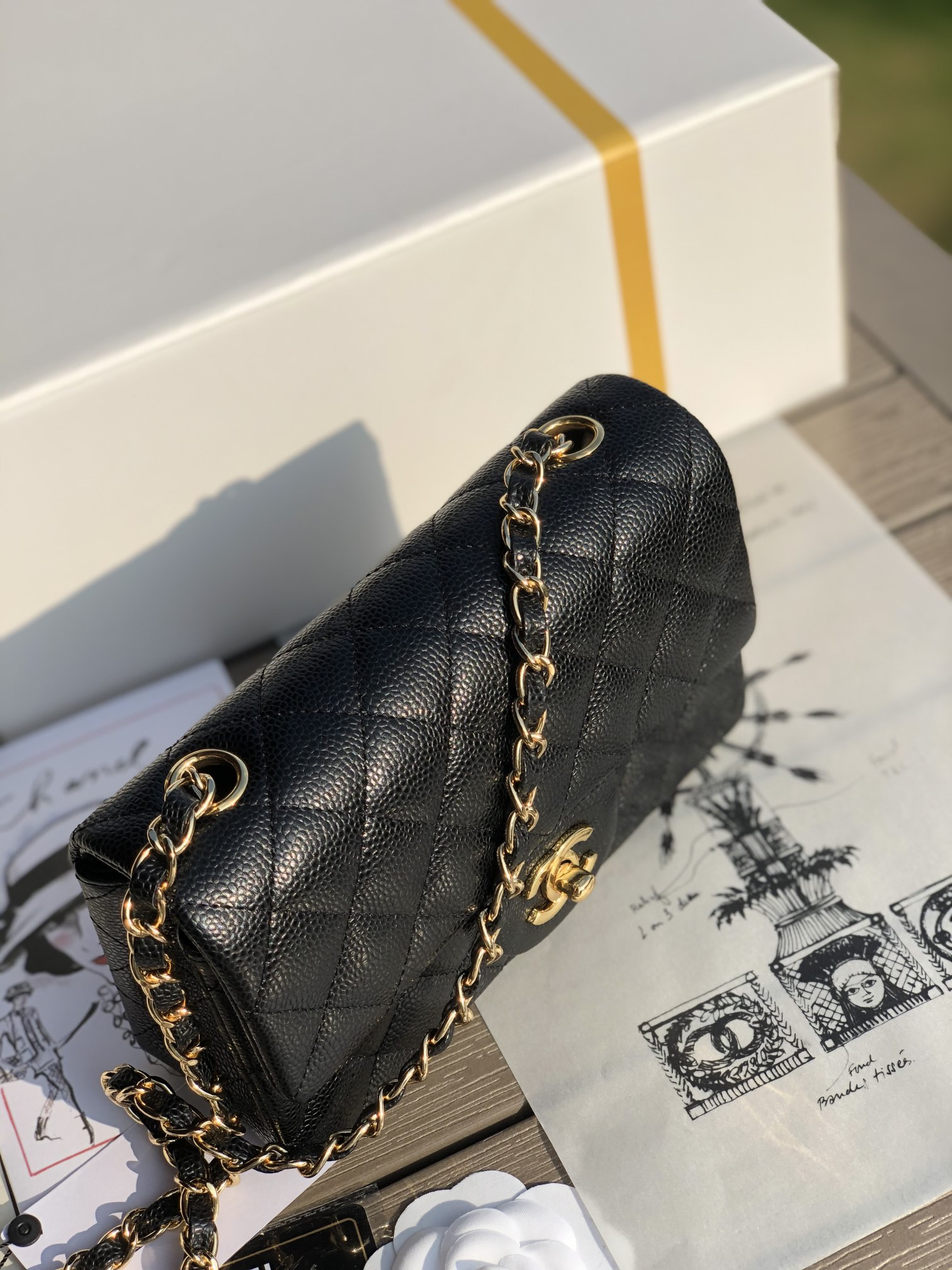 CHANEL MINI FLAP BAG BLACK WITH GOLD-TONE MENTAL 4.7 × 7.8 × 2.3 in - Image 4