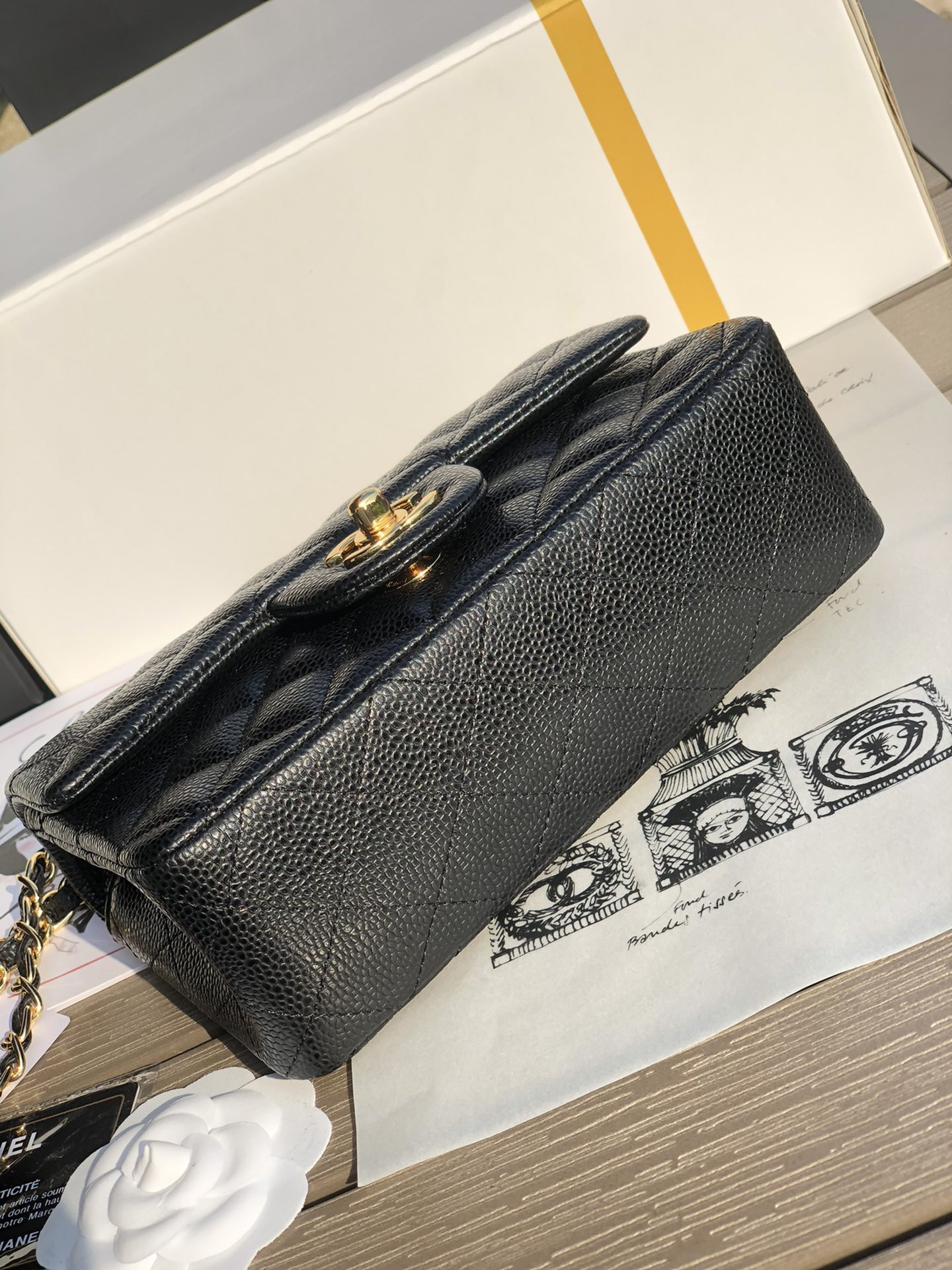 CHANEL MINI FLAP BAG BLACK WITH GOLD-TONE MENTAL 4.7 × 7.8 × 2.3 in - Image 5