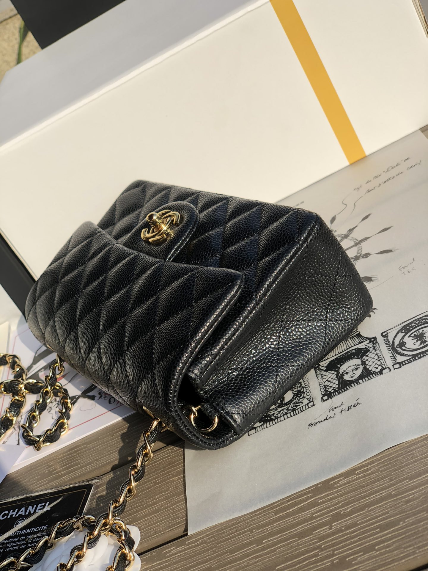 CHANEL MINI FLAP BAG BLACK WITH GOLD-TONE MENTAL 4.7 × 7.8 × 2.3 in - Image 6