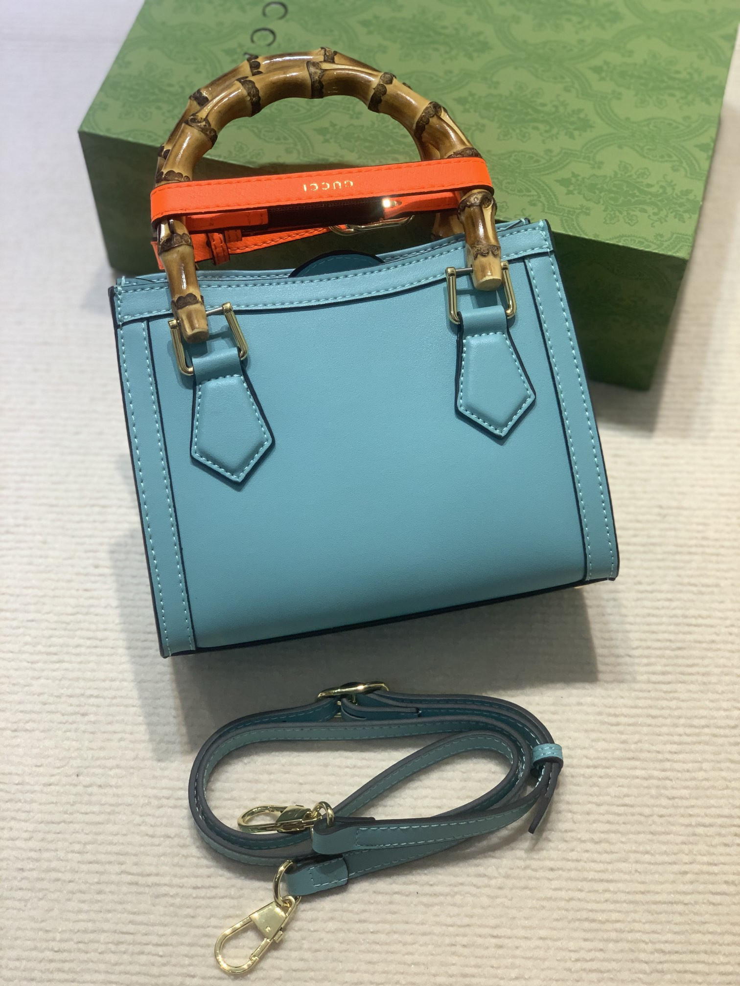 GUCCI DIANA MINI TOTE BAG Blue 20W x 16H x 10D CM - Image 4