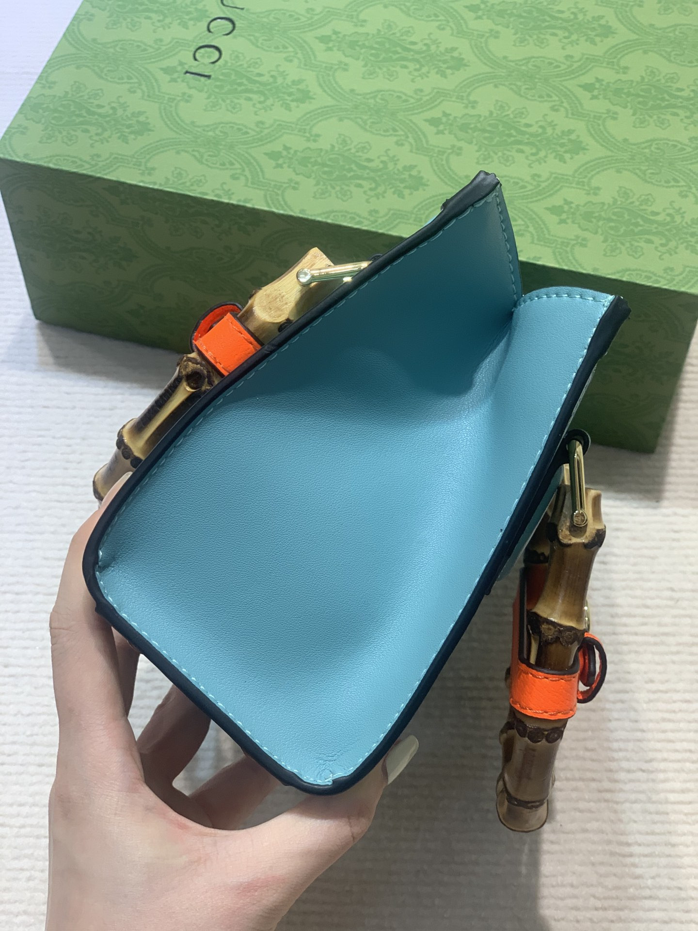 GUCCI DIANA MINI TOTE BAG Blue 20W x 16H x 10D CM - Image 6
