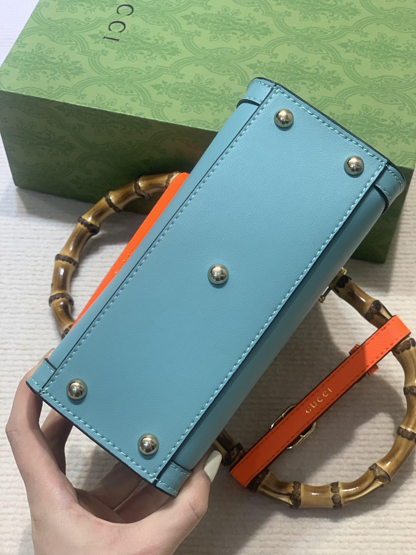 GUCCI DIANA MINI TOTE BAG Blue 20W x 16H x 10D CM - Image 7