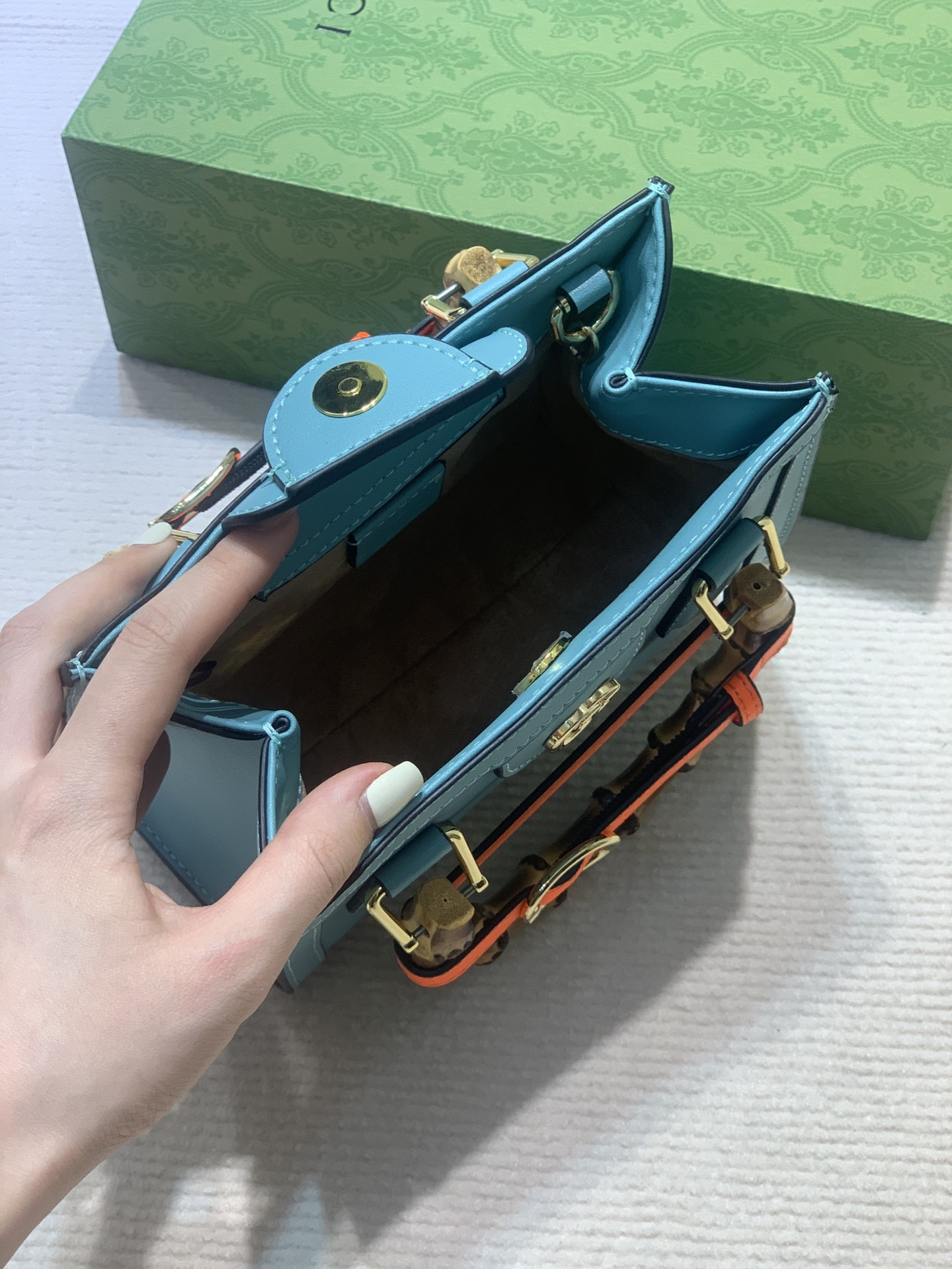 GUCCI DIANA MINI TOTE BAG Blue 20W x 16H x 10D CM - Image 9