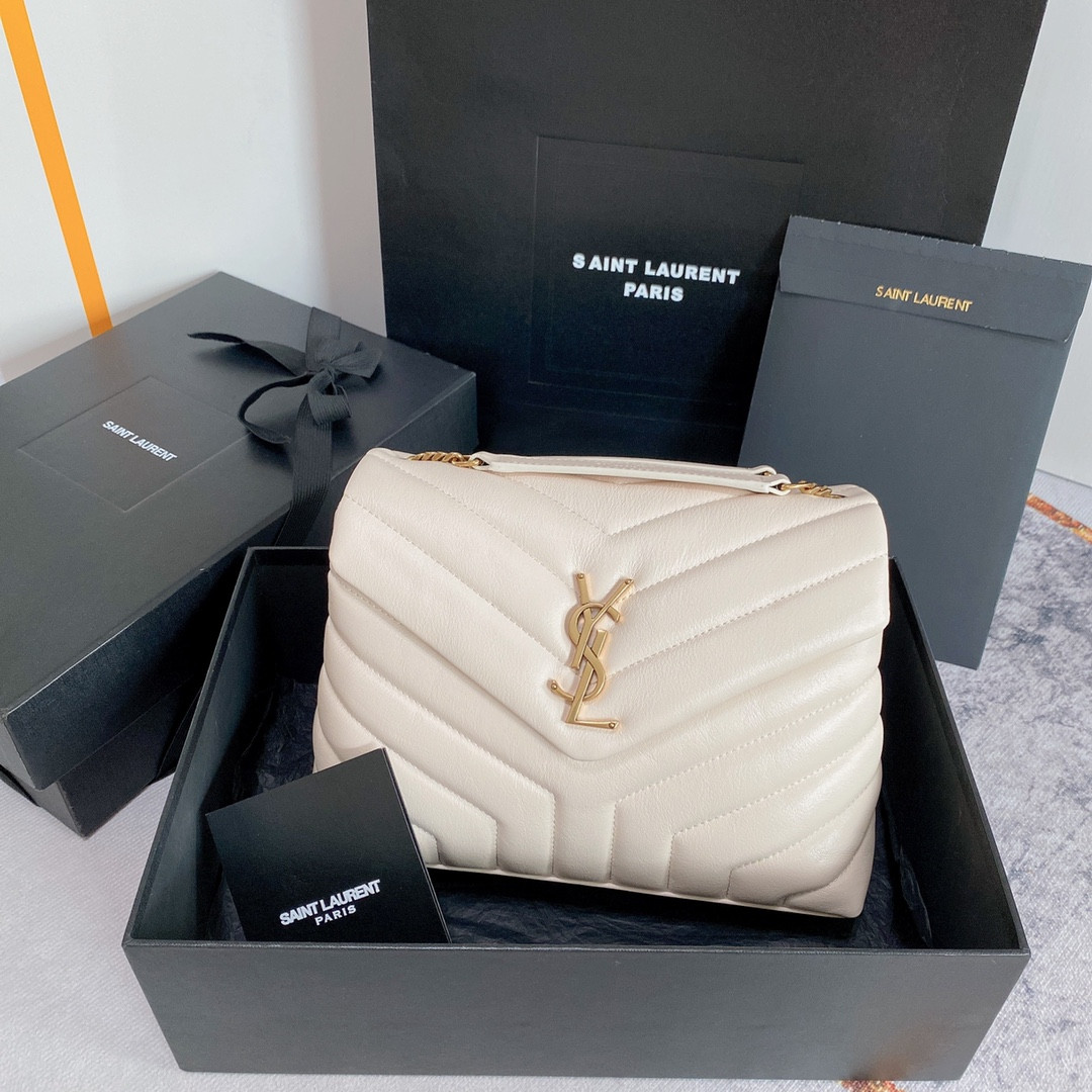 YSL LOULOU SMALL IN QUILTED LEATHER WHITE GOLD 9 X 6.1 X 3.3 INCHES - Image 2