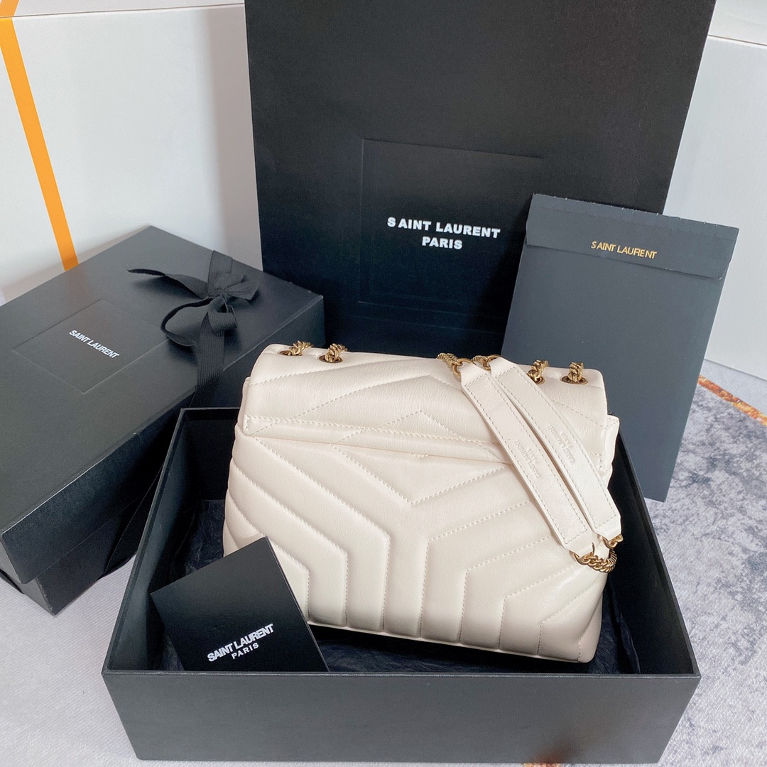 YSL LOULOU SMALL IN QUILTED LEATHER WHITE GOLD 9 X 6.1 X 3.3 INCHES - Image 3