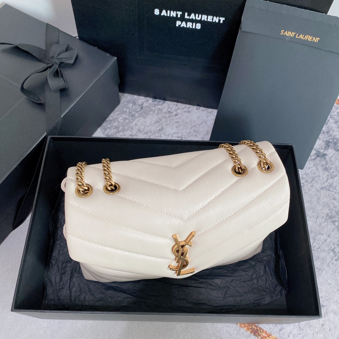 YSL LOULOU SMALL IN QUILTED LEATHER WHITE GOLD 9 X 6.1 X 3.3 INCHES - Image 4