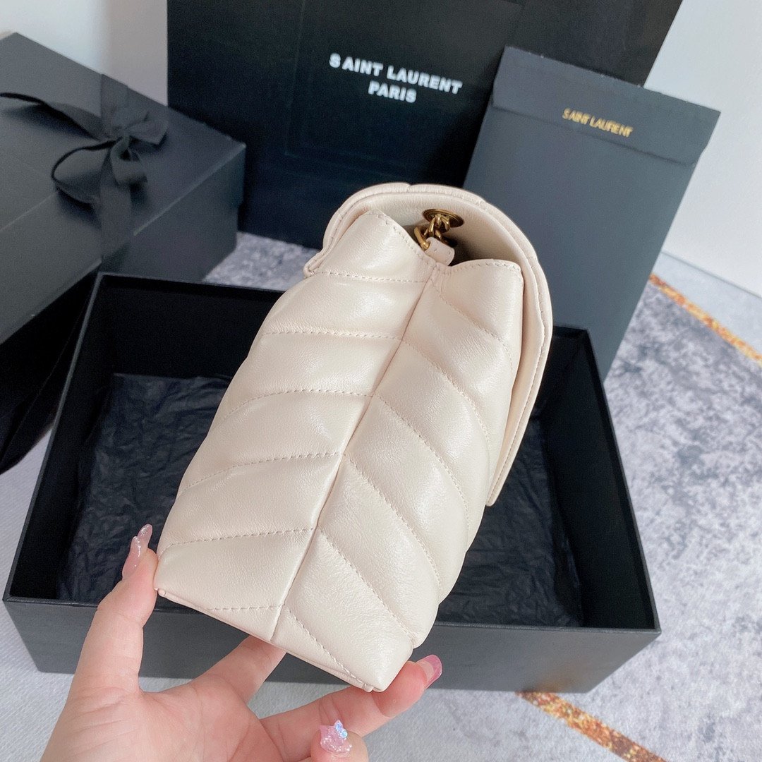 YSL LOULOU SMALL IN QUILTED LEATHER WHITE GOLD 9 X 6.1 X 3.3 INCHES - Image 5