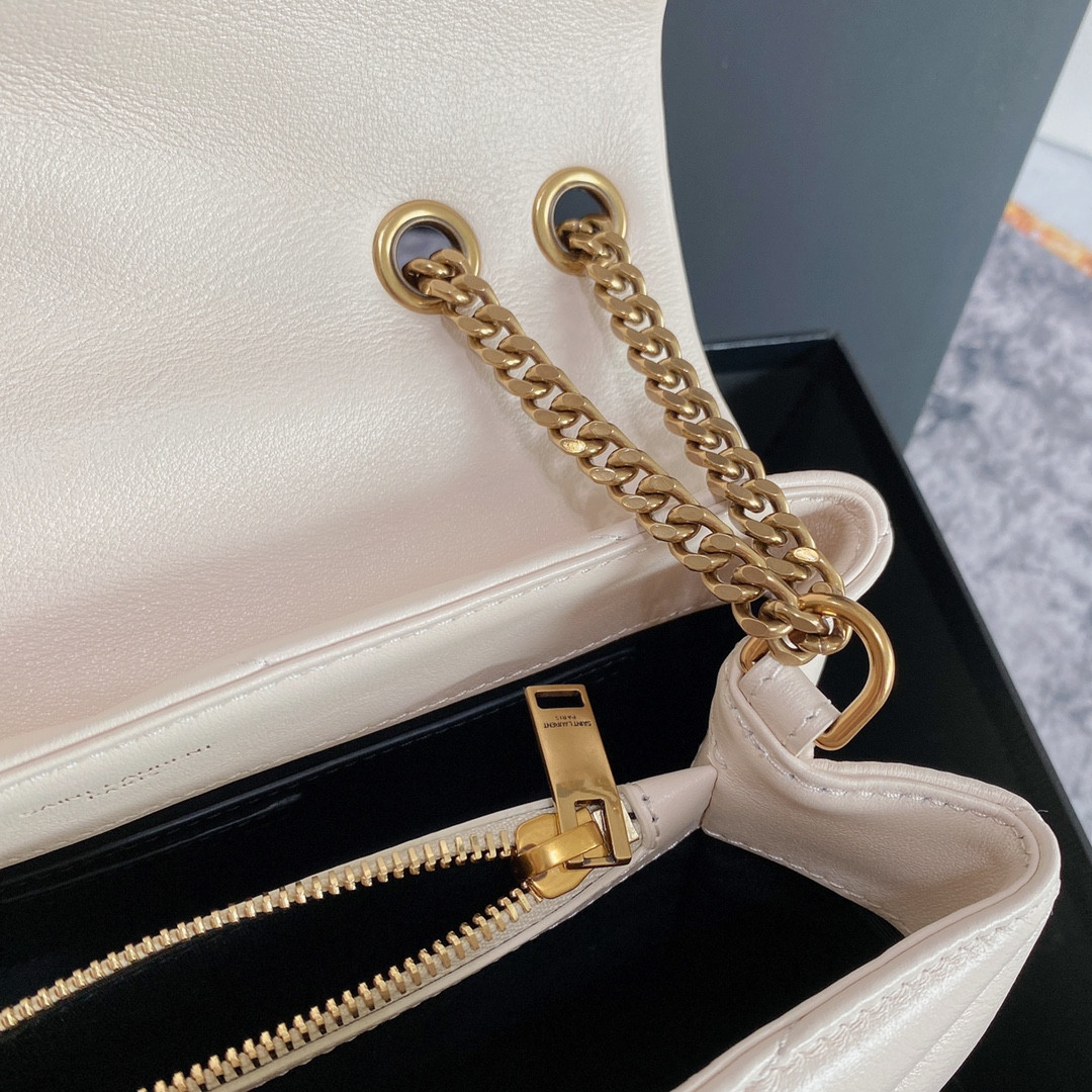 YSL LOULOU SMALL IN QUILTED LEATHER WHITE GOLD 9 X 6.1 X 3.3 INCHES - Image 8