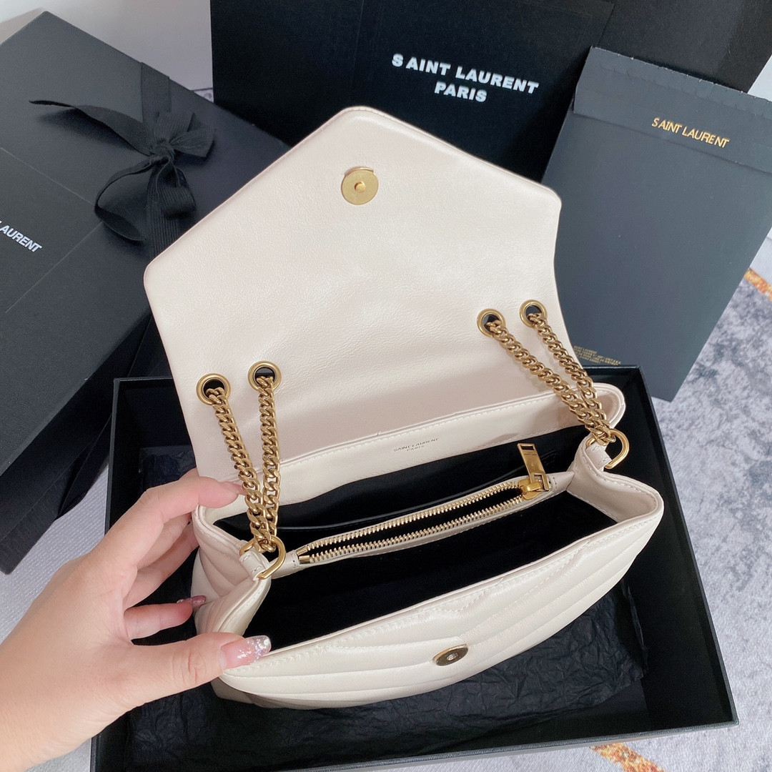 YSL LOULOU SMALL IN QUILTED LEATHER WHITE GOLD 9 X 6.1 X 3.3 INCHES - Image 10