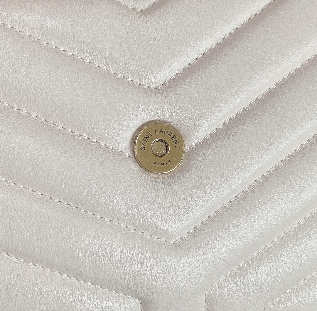 YSL LOULOU SMALL IN QUILTED LEATHER WHITE GOLD 9 X 6.1 X 3.3 INCHES - Image 13