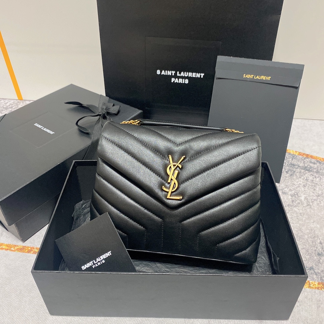 YSL LOULOU SMALL IN QUILTED LEATHER BLACK GOLD 9 X 6.1 X 3.3 INCHES - Image 2