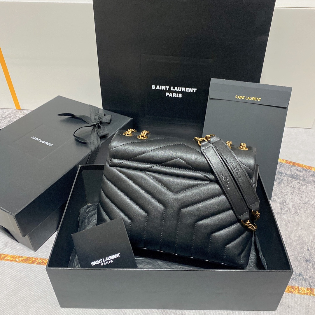 YSL LOULOU SMALL IN QUILTED LEATHER BLACK GOLD 9 X 6.1 X 3.3 INCHES - Image 3