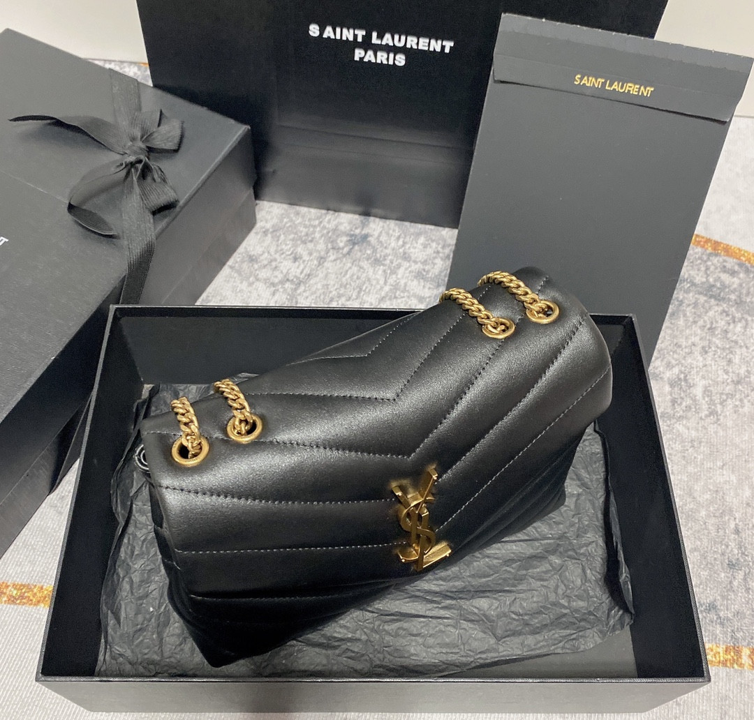 YSL LOULOU SMALL IN QUILTED LEATHER BLACK GOLD 9 X 6.1 X 3.3 INCHES - Image 4