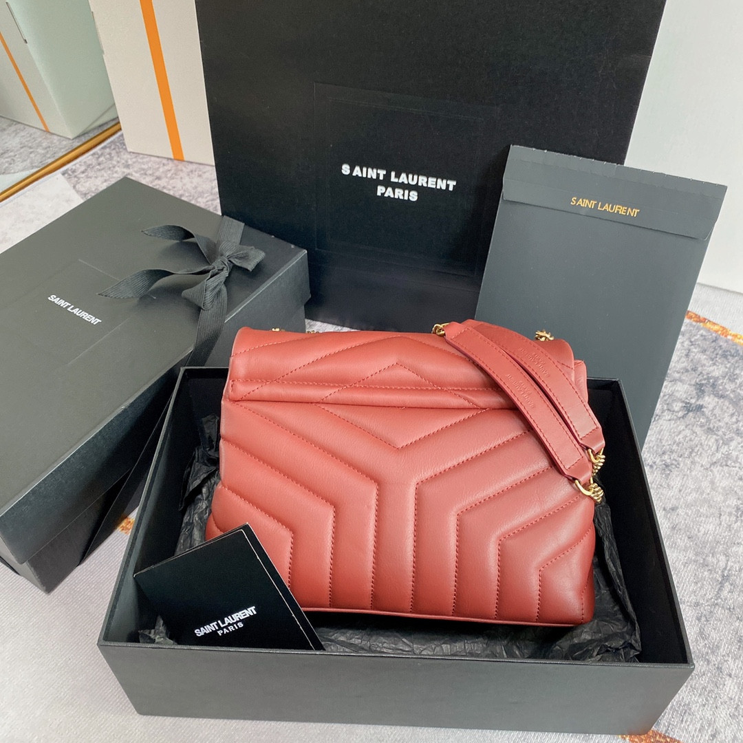 YSL LOULOU SMALL IN QUILTED LEATHER RED GOLD 9 X 6.1 X 3.3 INCHES - Image 3