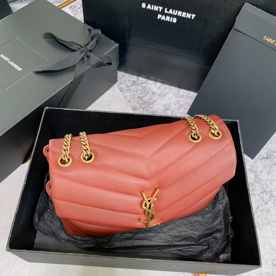YSL LOULOU SMALL IN QUILTED LEATHER RED GOLD 9 X 6.1 X 3.3 INCHES - Image 4