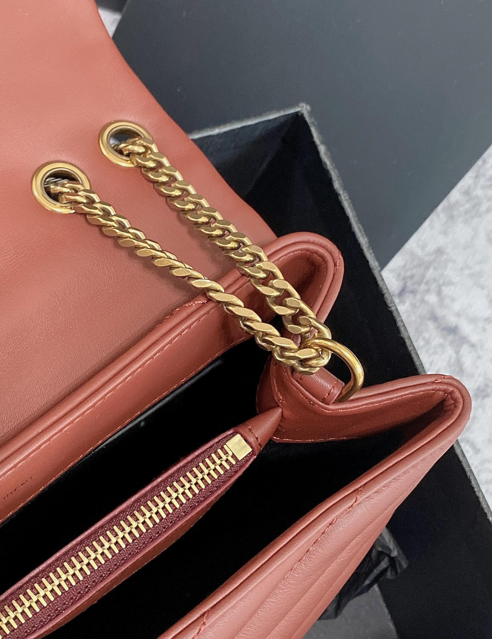 YSL LOULOU SMALL IN QUILTED LEATHER RED GOLD 9 X 6.1 X 3.3 INCHES - Image 9