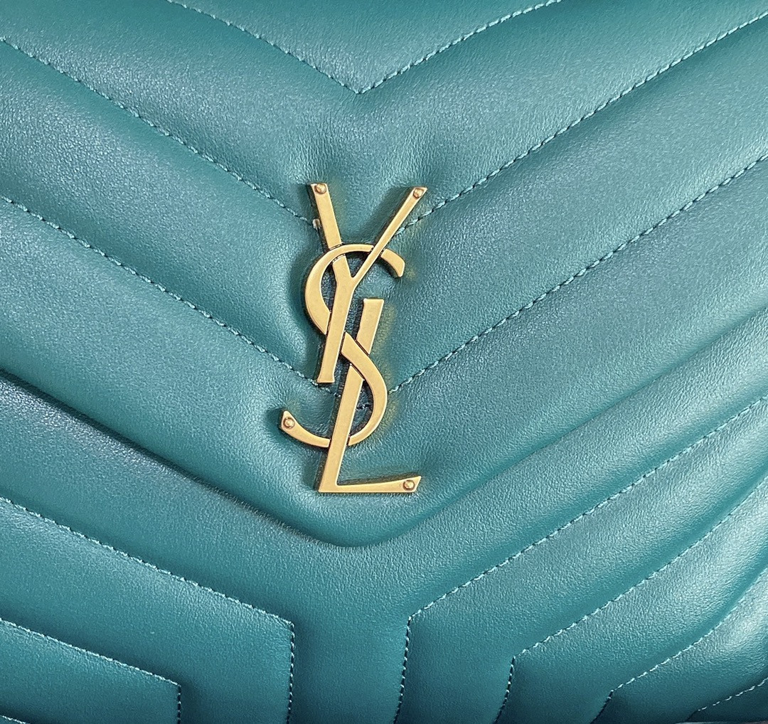 YSL LOULOU SMALL IN QUILTED LEATHER BLUE GOLD 9 X 6.1 X 3.3 INCHES - Image 7
