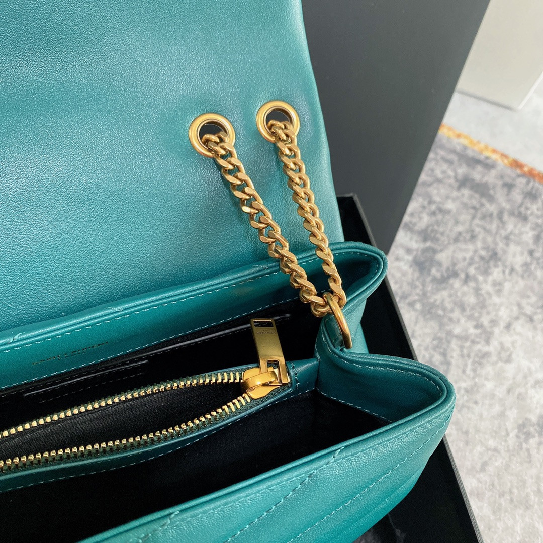 YSL LOULOU SMALL IN QUILTED LEATHER BLUE GOLD 9 X 6.1 X 3.3 INCHES - Image 8