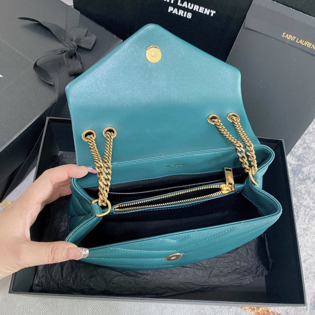 YSL LOULOU SMALL IN QUILTED LEATHER BLUE GOLD 9 X 6.1 X 3.3 INCHES - Image 10