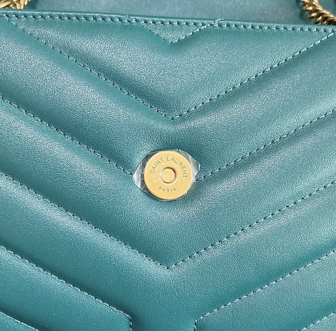 YSL LOULOU SMALL IN QUILTED LEATHER BLUE GOLD 9 X 6.1 X 3.3 INCHES - Image 13