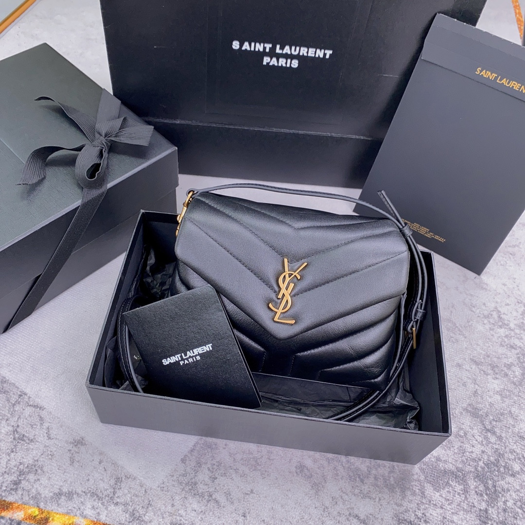 YSL TOY LOULOU IN QUILTED LEATHER BLACK 7.9 X 5.5 X 3 INCHES