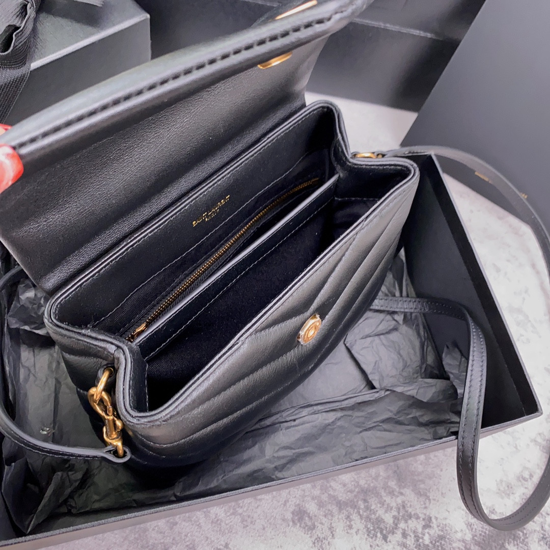 YSL TOY LOULOU IN QUILTED LEATHER BLACK 7.9 X 5.5 X 3 INCHES - Image 10