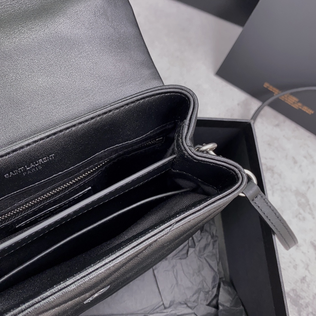 YSL TOY LOULOU IN QUILTED LEATHER BLACK SILVER 7.9 X 5.5 X 3 INCHES - Image 16