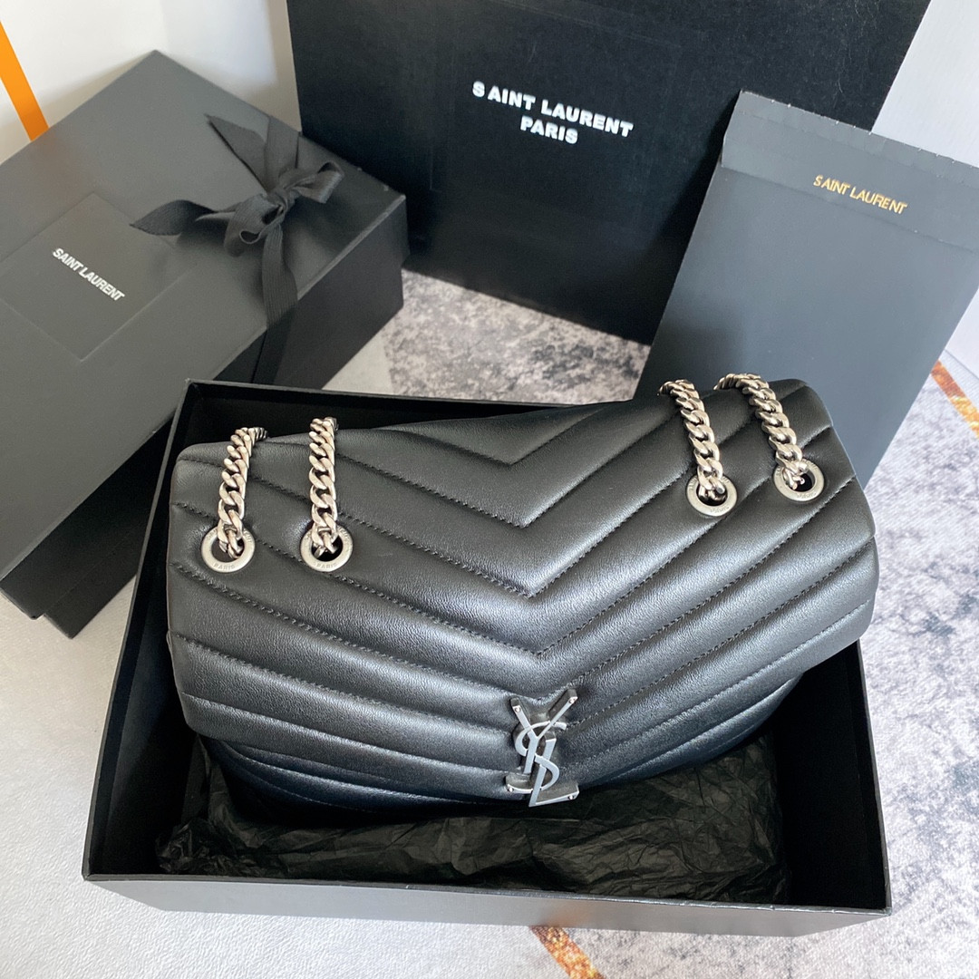 YSL LOULOU MEDIUM IN QUILTED LEATHER BLACK Silver 12.5 X 8.6 X 3.5 INCHES - Image 4