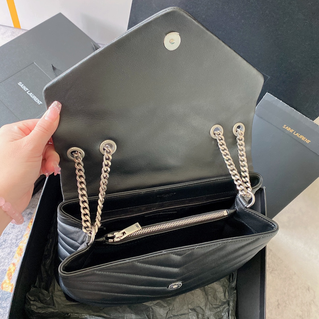 YSL LOULOU MEDIUM IN QUILTED LEATHER BLACK Silver 12.5 X 8.6 X 3.5 INCHES - Image 10