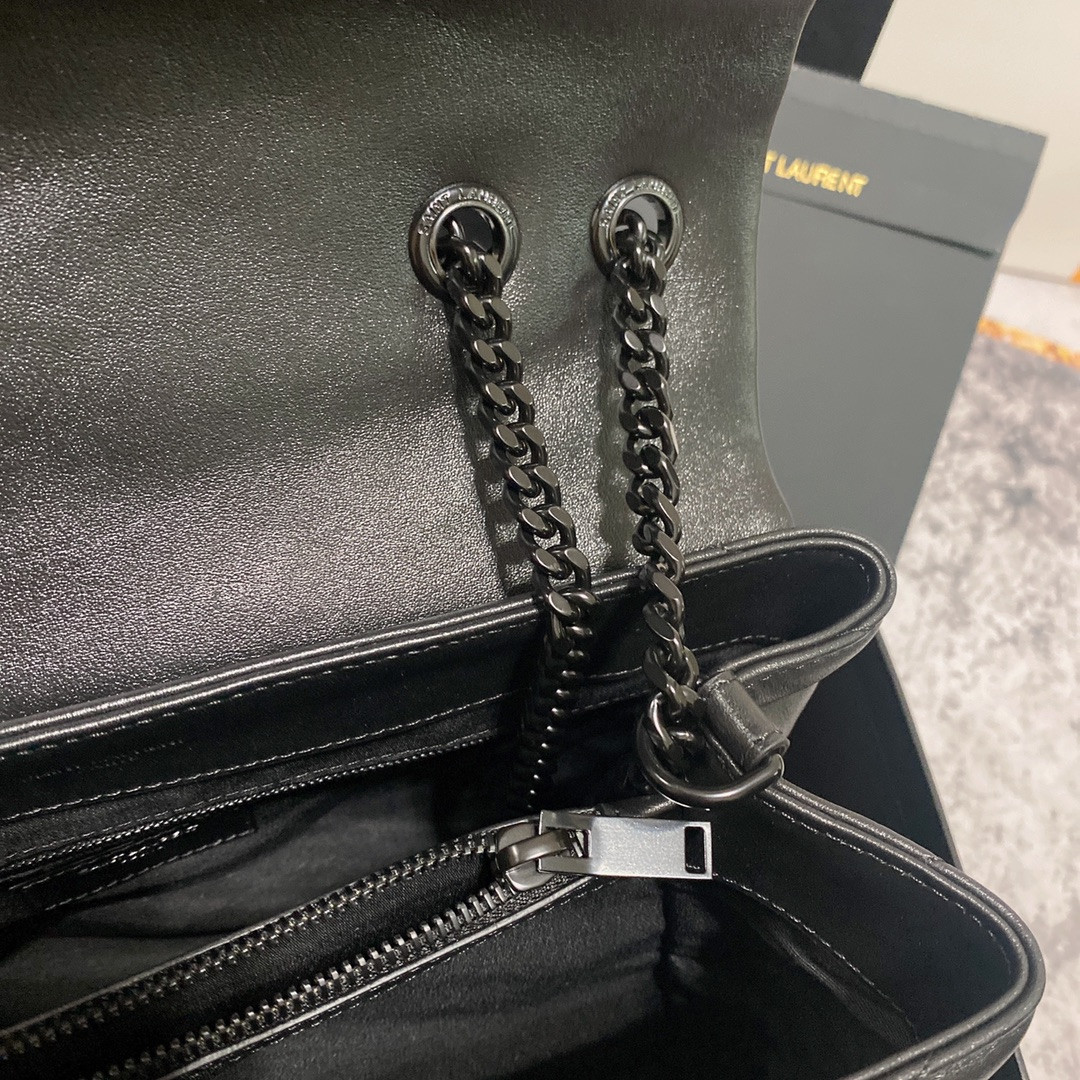 YSL LOULOU MEDIUM IN QUILTED LEATHER ALL BLACK 12.5 X 8.6 X 3.5 INCHES - Image 9