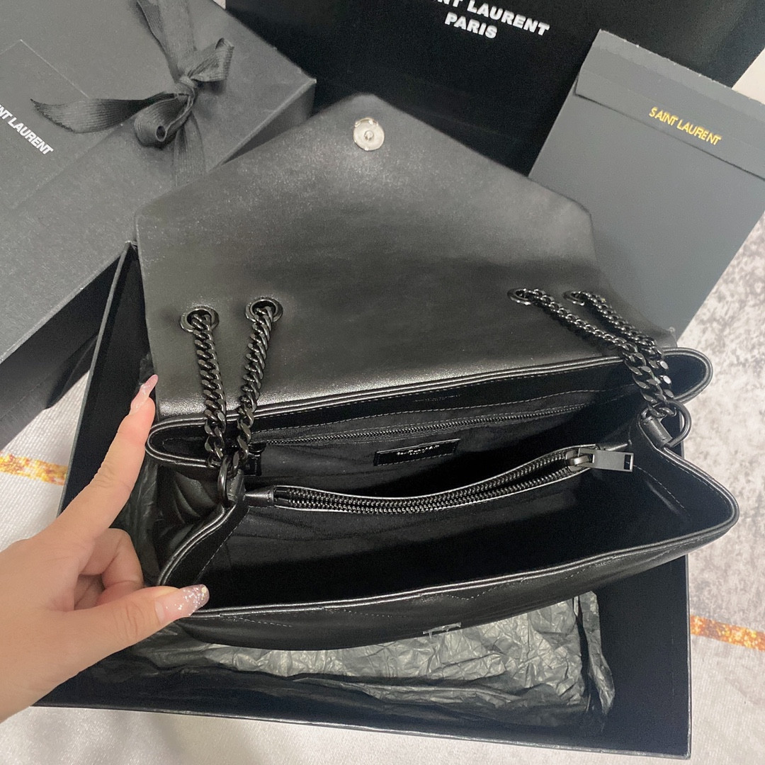 YSL LOULOU MEDIUM IN QUILTED LEATHER ALL BLACK 12.5 X 8.6 X 3.5 INCHES - Image 10