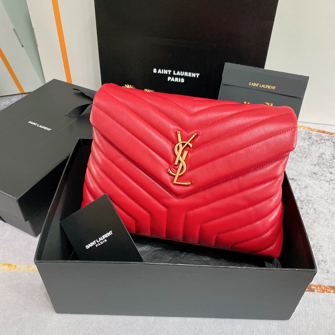 YSL LOULOU MEDIUM IN QUILTED LEATHER RED 12.5 X 8.6 X 3.5 INCHES - Image 2