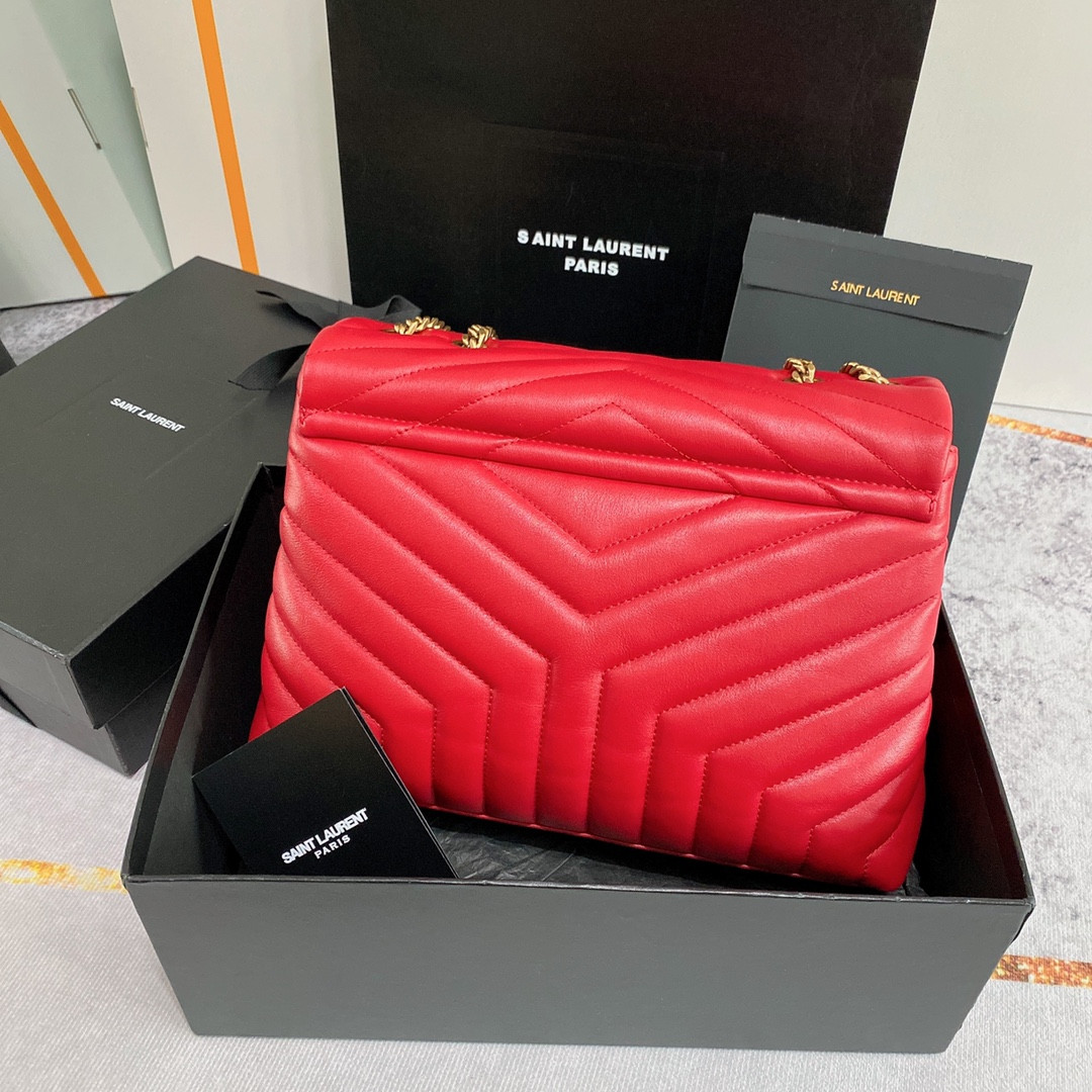 YSL LOULOU MEDIUM IN QUILTED LEATHER RED 12.5 X 8.6 X 3.5 INCHES - Image 3