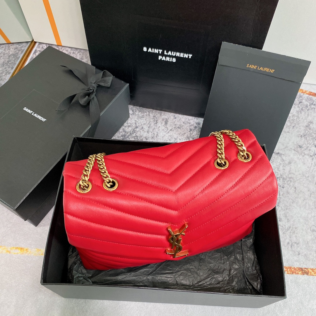 YSL LOULOU MEDIUM IN QUILTED LEATHER RED 12.5 X 8.6 X 3.5 INCHES - Image 4