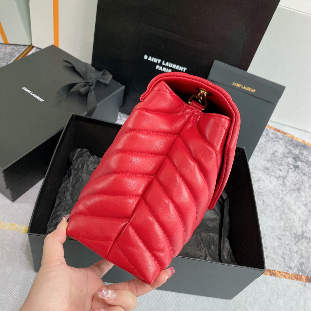 YSL LOULOU MEDIUM IN QUILTED LEATHER RED 12.5 X 8.6 X 3.5 INCHES - Image 5