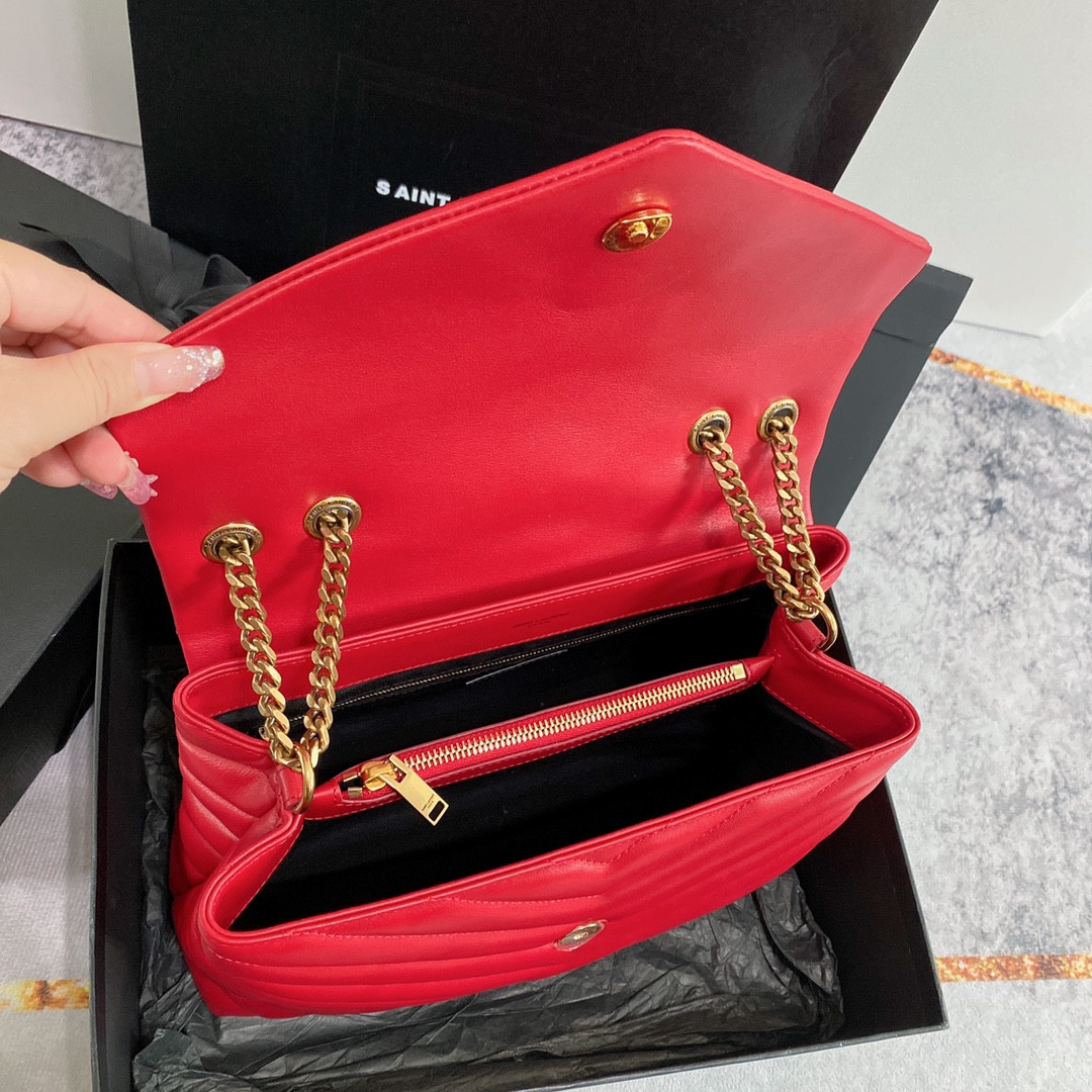 YSL LOULOU MEDIUM IN QUILTED LEATHER RED 12.5 X 8.6 X 3.5 INCHES - Image 10